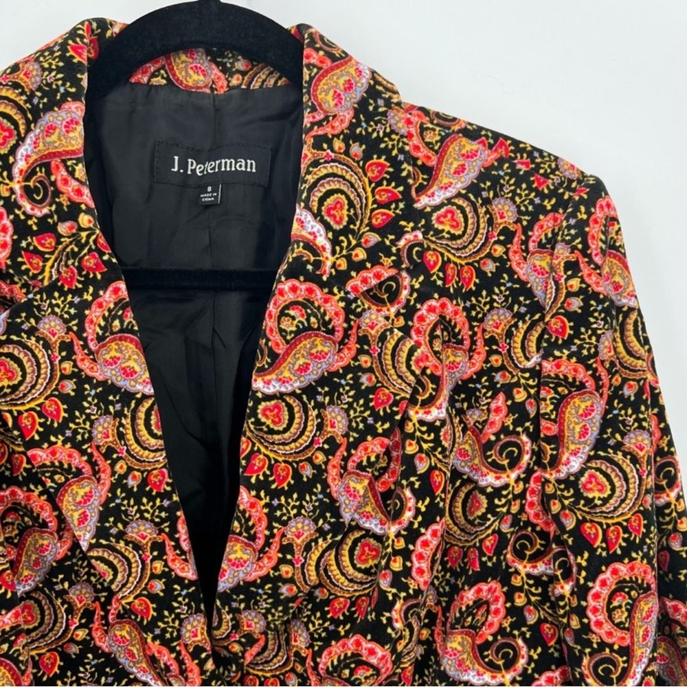 J. Peterman Velvet Tailored Jacket Blazer Floral Paisley Western  Size 8 Vintage
